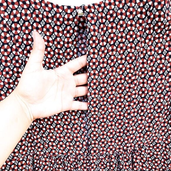 H&M Rust Navy Floral Print 3/4 Sleeve Dress - Picture 10 of 12